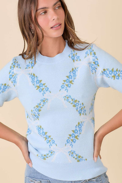 Blue Floral Sweater Top
