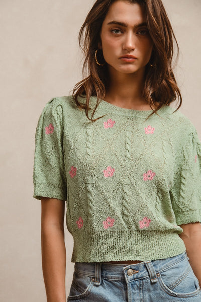 Green Puff Sleeves Top