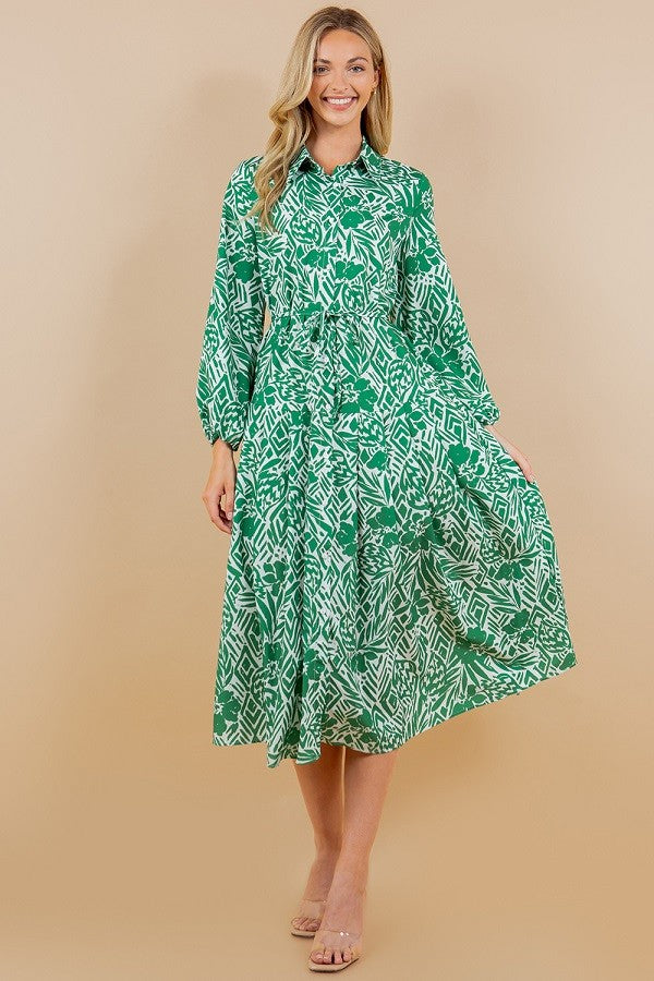 Green "Goddess" Floral dress with Belt