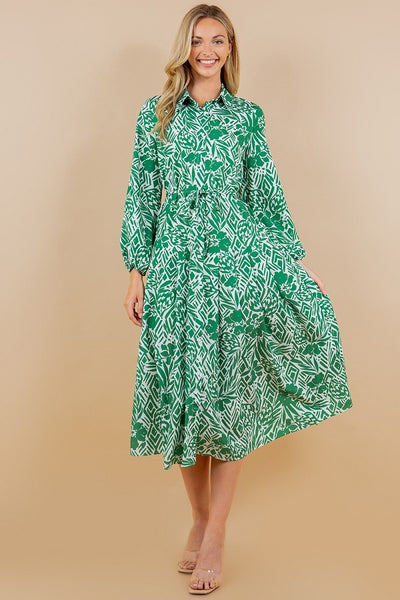 Green "Goddess" Floral dress with Belt