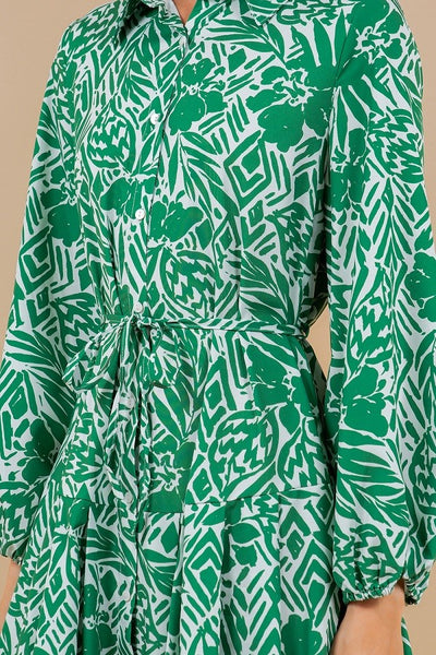Green "Goddess" Floral dress with Belt
