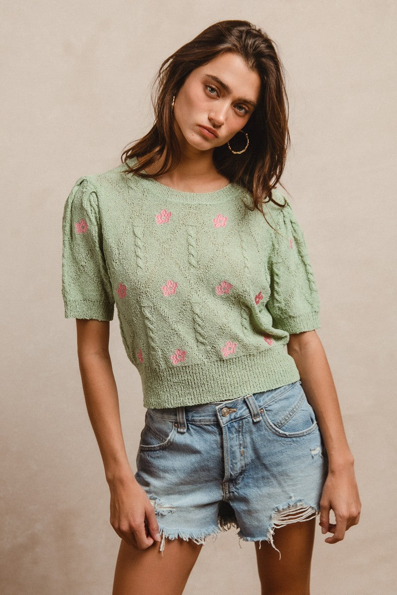 Green Puff Sleeves Top