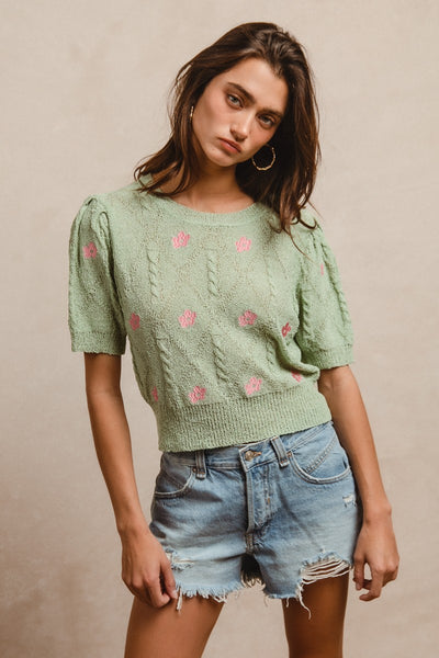 Green Puff Sleeves Top