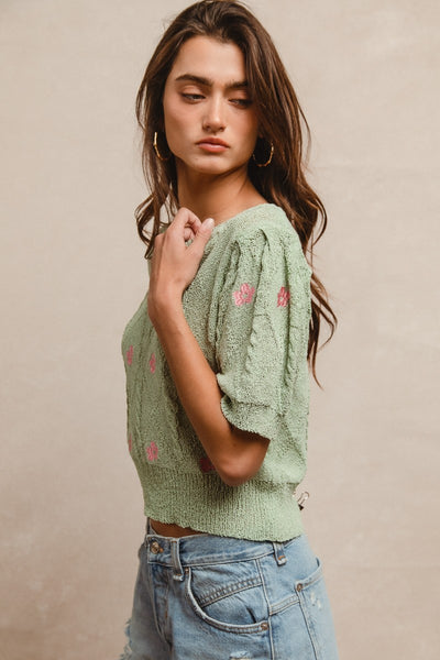 Green Puff Sleeves Top