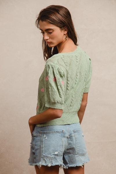 Green Puff Sleeves Top