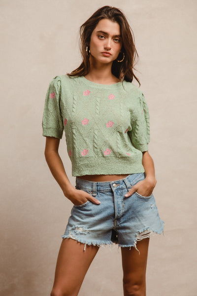 Green Puff Sleeves Top