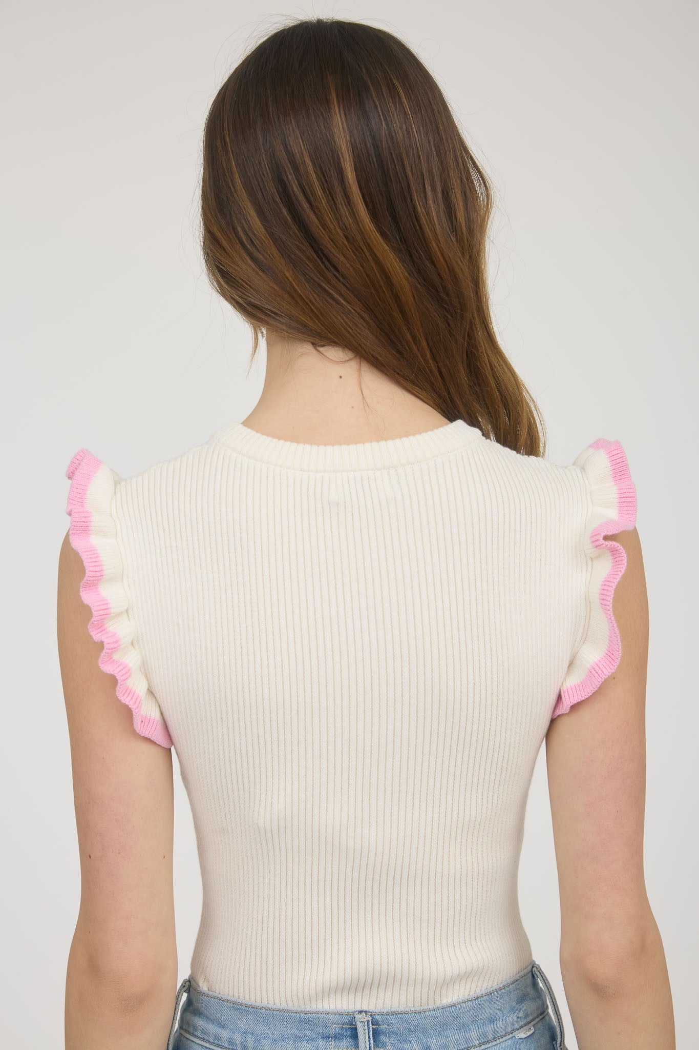 Pink Ruffle Sleeve Knit Top