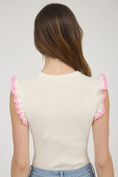 Pink Ruffle Sleeve Knit Top