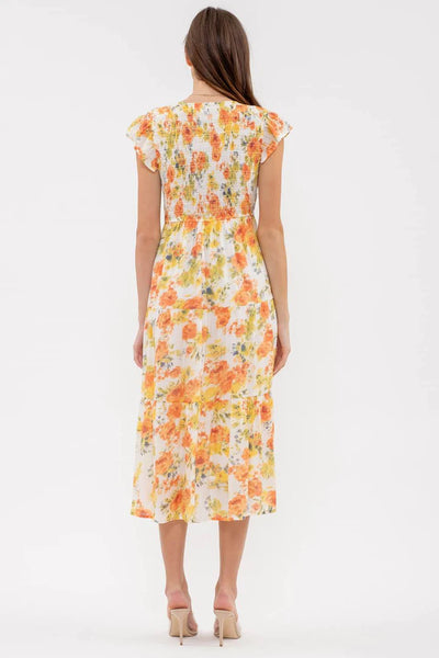 Floral Flutter Sleeve Midi Dress