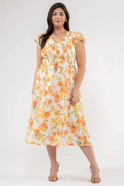 Floral Flutter Sleeve Midi Dress
