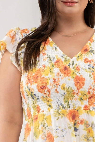 Floral Flutter Sleeve Midi Dress