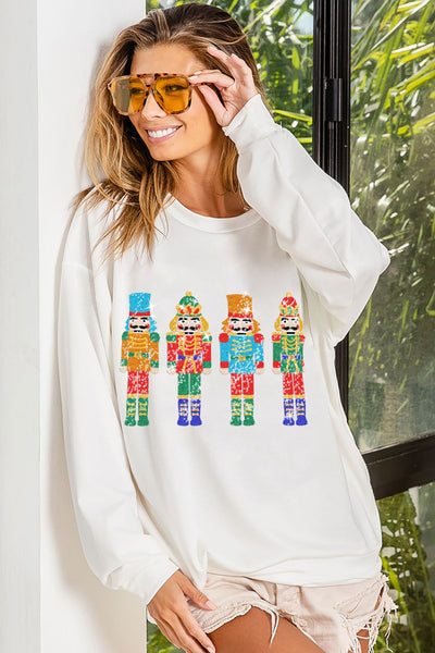 White Sequin Nutcracker Pullover