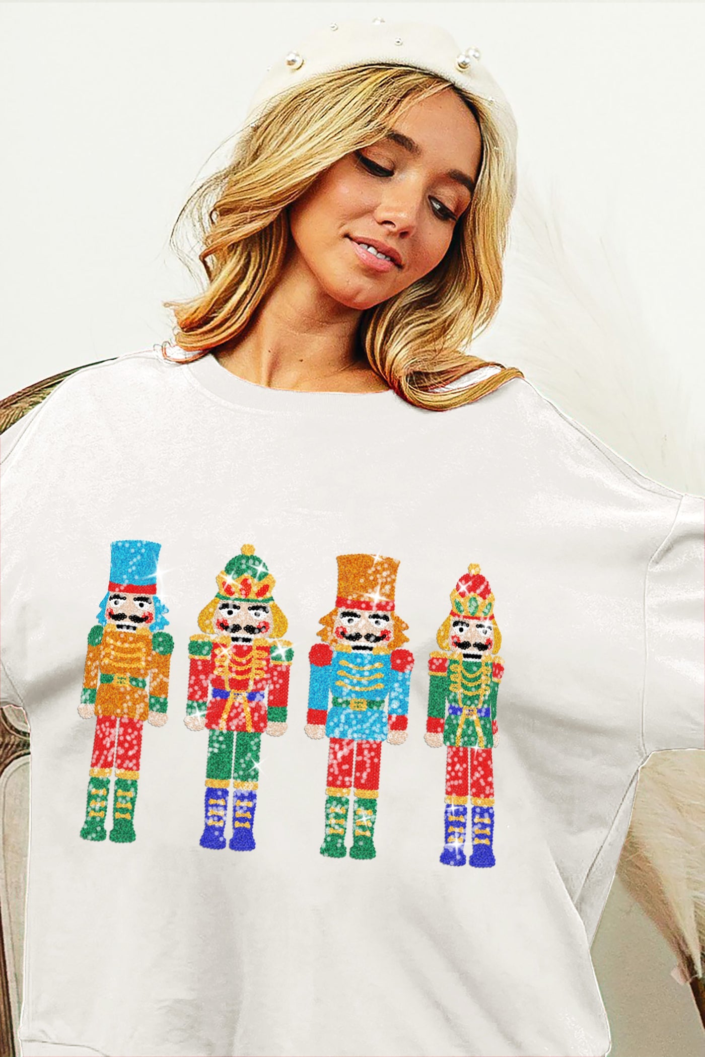 White Sequin Nutcracker Pullover