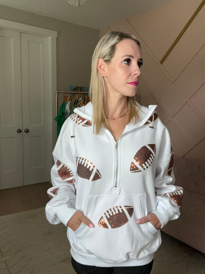 White Embellished Football Pullover
