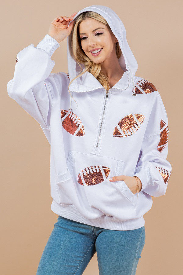 White Embellished Football Pullover
